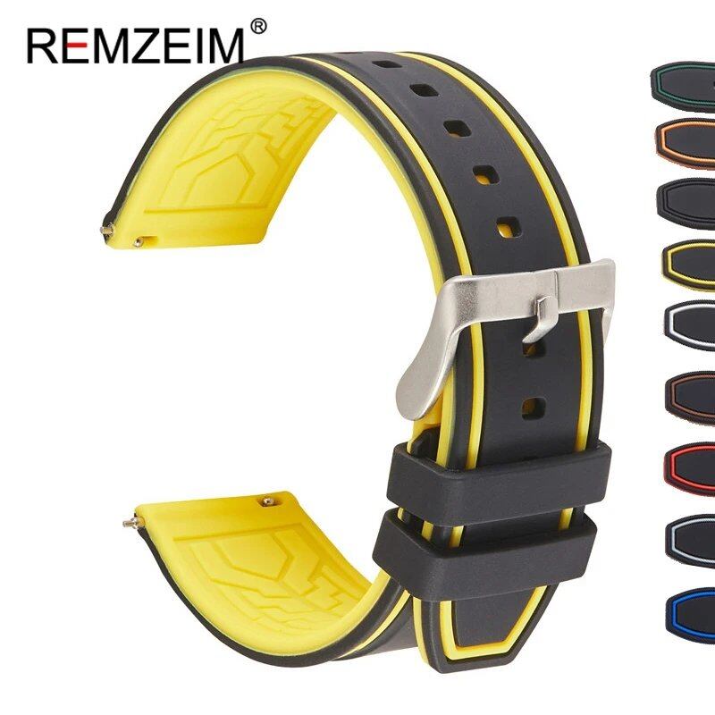 Premium Silicone Watch Band, Quick Release, Rubber, Replacement Watch Strap, Green, 20mm, 22mm, 24mm, Parallel Import