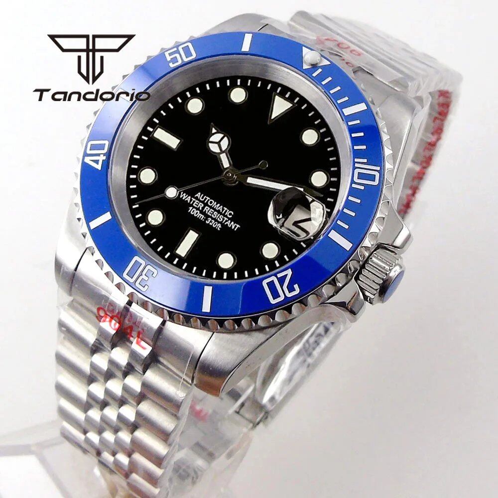 Tandorio NH35A Date Stainless Steel 40mm Diver Automatic Men's Watch with Sapphire Crystal, Rotating Bezel, Luminous Mechanical Watch, Color: Parallel Import