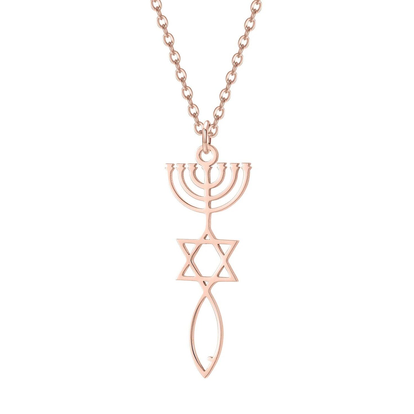 Custom Messianic Seal Menorah Necklace - Spiritual and Religious Jewelry for Women, Stainless Steel Star of David Pendant, Main Stone Color: Customizable; Parallel Import