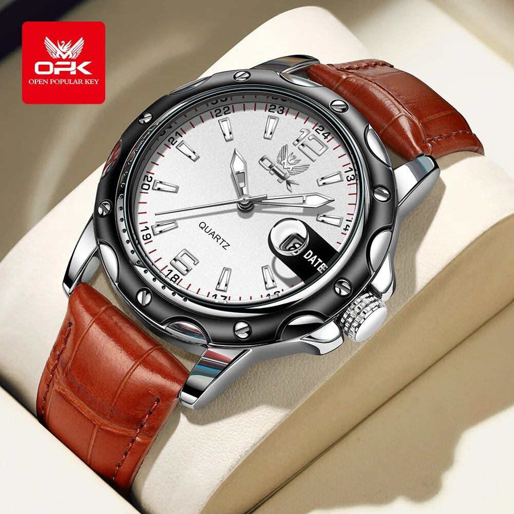 OPK 6026: Casual and minimalist men's quartz watch with date function, steel strap, parallel import.