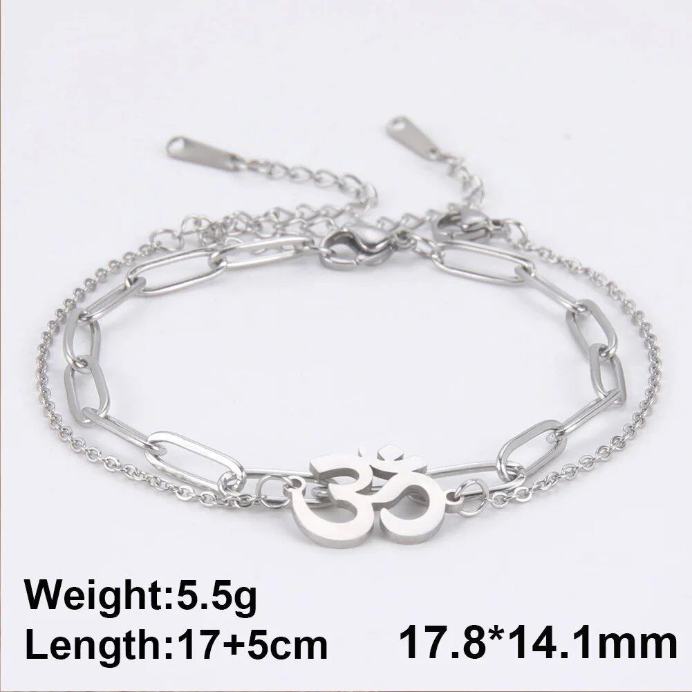 Dawapara Om Sanskrit Symbol Anklet Bracelet, Hindu Yoga Ankle Chain Bracelet, Stainless Steel, Spiritual Jewelry, 100cm, Parallel Import