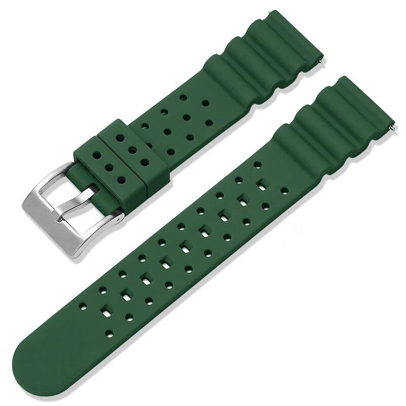 20mm/22mm Silicone Strap Compatible with Seiko/Omega/Longines Aqua Ghost Dive Watches, Black & Green, Waterproof, Replacement Watch Band, Band Color: mm, Parallel Import