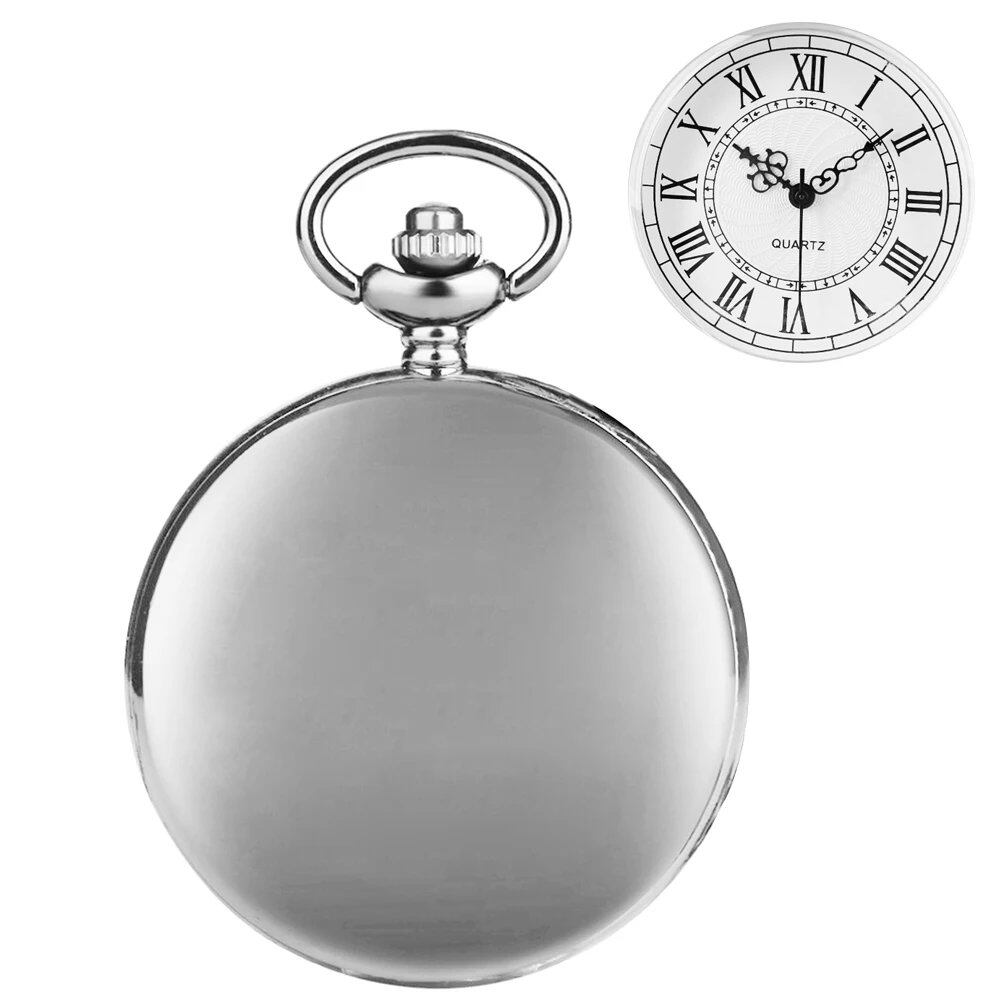 Luxury Smooth Silver Pendant Pocket Fob Watch, Modern Roman Numeral Analog Clock, Fashion Necklace Chain, Unisex Gift for Men and Women, Color: CF2022, Parallel Import