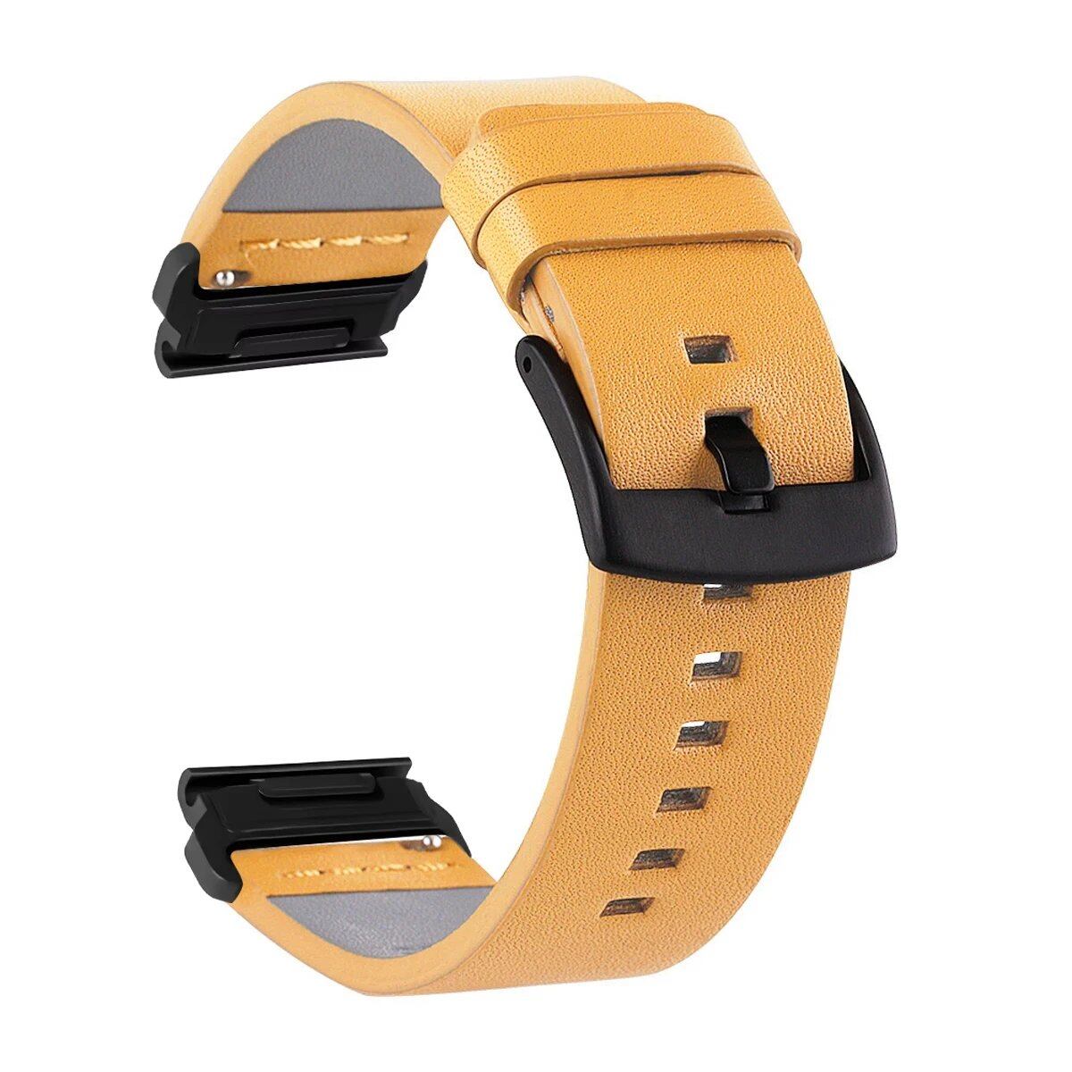 QuickFit Leather Watch Band for Garmin Fenix 6X/6 Pro/7X/7 and Forerunner 935/945/955, 22mm/26mm, Band Color: mm, Parallel Import