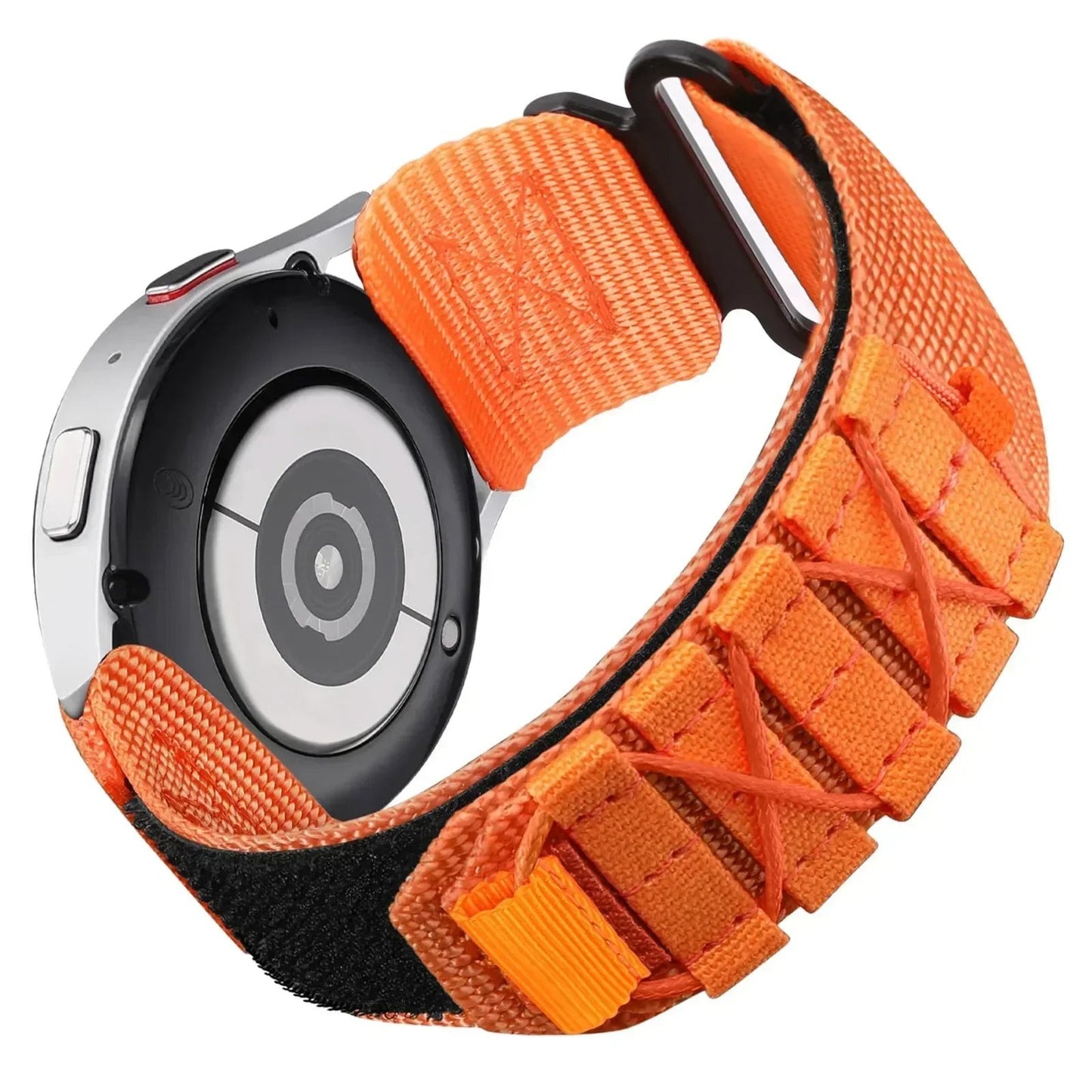 Compatible with Samsung Galaxy Watch 7, 6, 5, 4 (40mm), 5 Pro, 6 Classic (47mm), and HUAWEI WATCH 4, GT3, and 4 Pro. Nylon sports strap (22mm and 20mm). Sizes: mm. Parallel import.