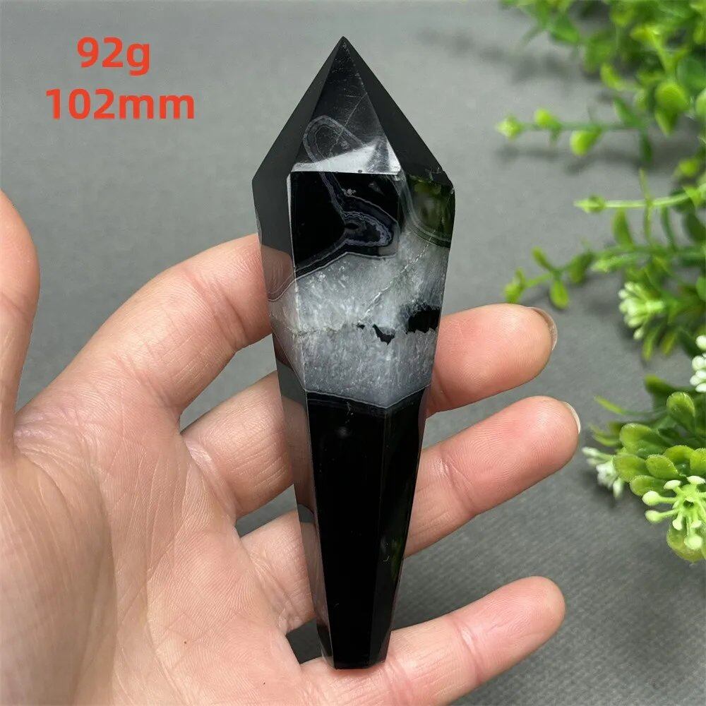 天然ブラックオニキスチップ セプター 超パワー レイキエネルギー チャクラ スピリチュアルヒーリング ウィザード ウィッチクラフト 瞑想 ホームデコレーション ギフト カラー: 並行輸入品