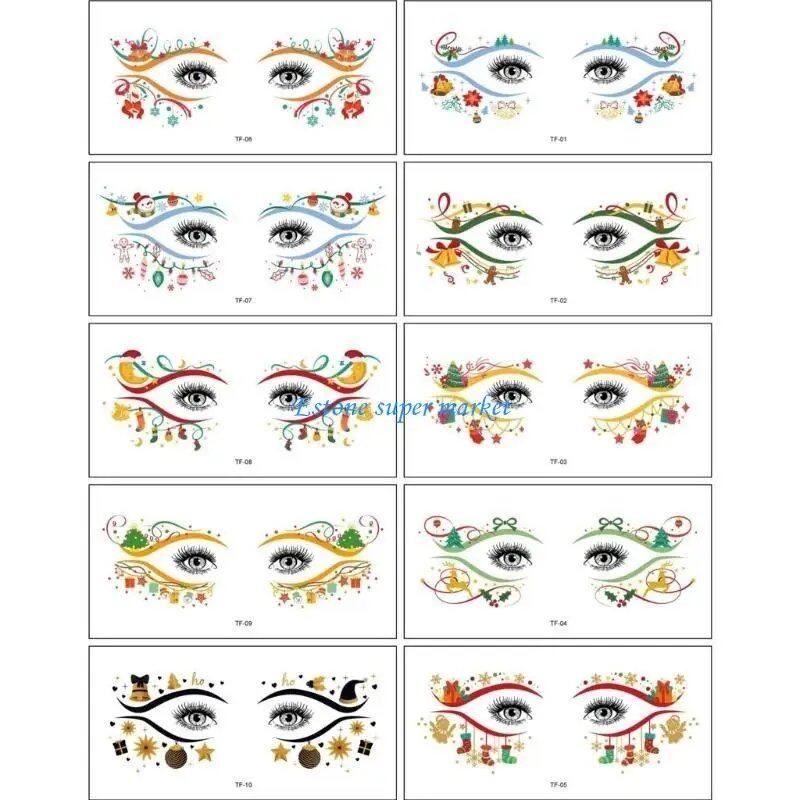 090B Christmas Face Tattoos, 10-Piece Set, Waterproof and Sweat-Resistant, Skin-Friendly, Temporary Tattoo Stickers for Festivals, Color: Series; Ships from: Parallel Import