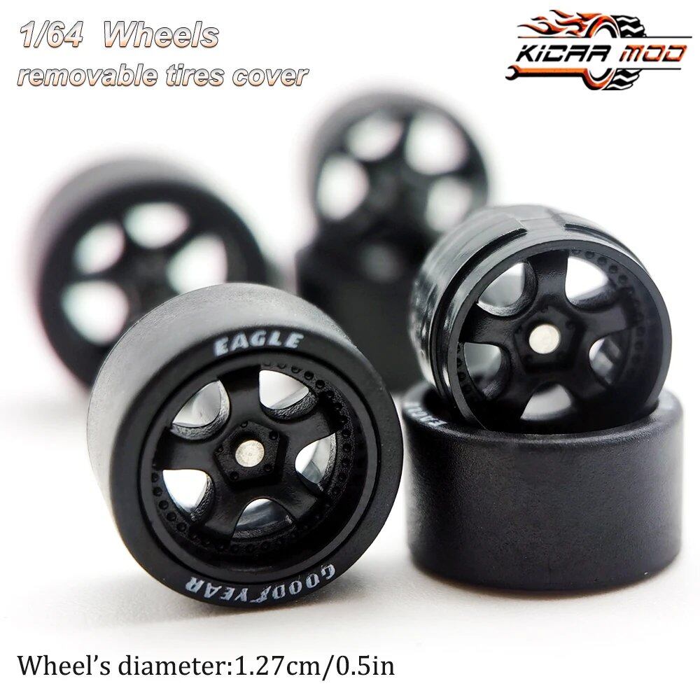 1/64 Scale Work S1 Rubber Tire Wheels, Large Size, Diecast Model Car Modification Parts for Hot Wheels, Matchbox, and Tomica, D:13mm, 1 Set, Parallel Import