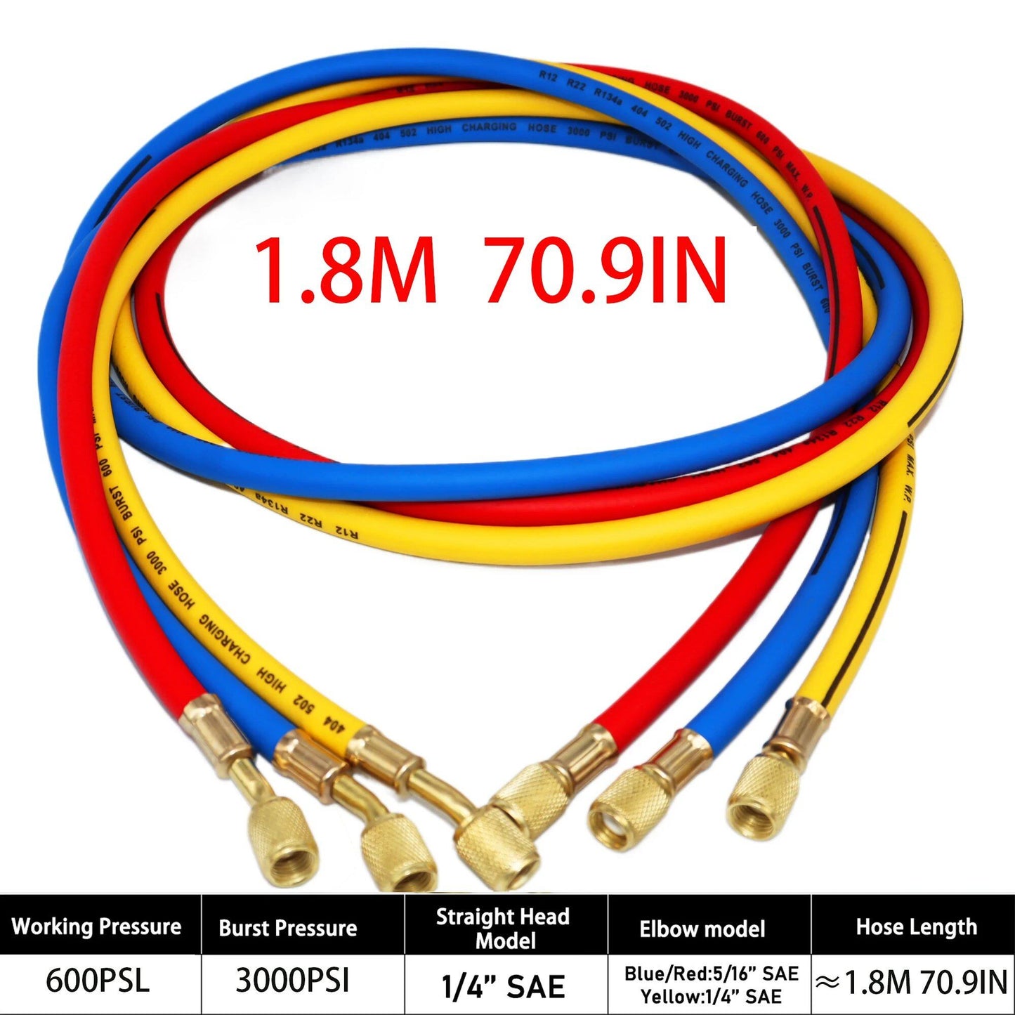 0.9M-1.8M AC Charging Hose Tube Kit with Low-Loss Fittings for R134A, R12, and R22 Refrigerants, Includes Air Conditioner Manifold Gauge, Parallel Import