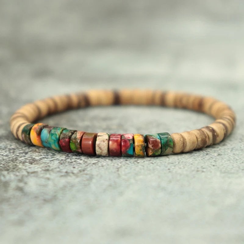 Men's Handmade Coconut Bead Bracelet, Natural Materials, Meditation Jewelry, Grade A Shell Bracelet, Perfect for Beach, Surfing, Cycling, and Joyous. Length: 19.5cm (7.7 inches); Metal Color: Parallel Import.