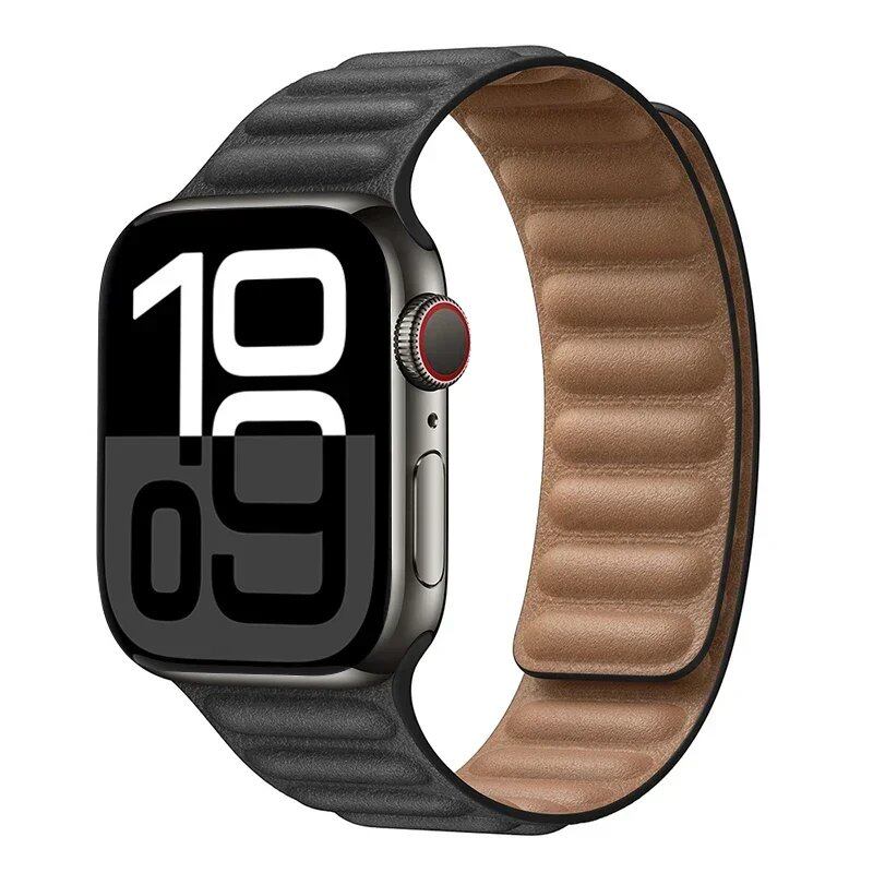 Apple Watch Leather Strap, Magnetic Loop Link Bracelet for iWatch Series 10/9/8/7/6 (45mm, 46mm, 42mm, 44mm, 40mm, 49mm) - Official Website, Band Color: mm, Parallel Import