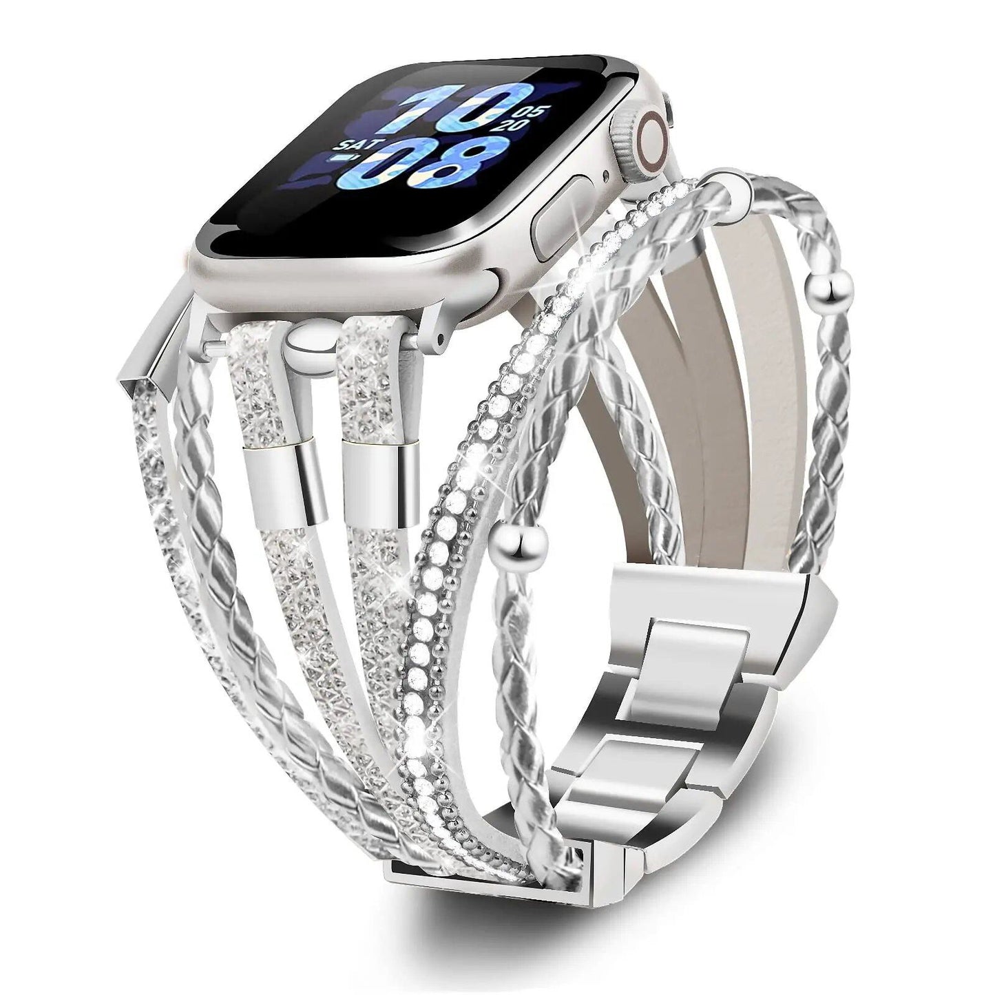 Leather Strap & Stainless Steel Bracelet for Apple Watch 40mm, 41mm, 44mm, and 45mm - Compatible with iWatch Series 9/SE/8/7/6/5/4, Band Color: mm, Parallel Import
