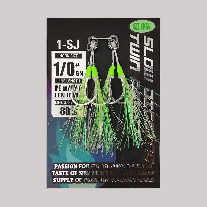 1-SJ Slow Jigging Twin Assist Mustad Hook Glow Jigging Hook for Black Porgy (Sea Bream) Sea Fishing, Hook -0, Parallel Import