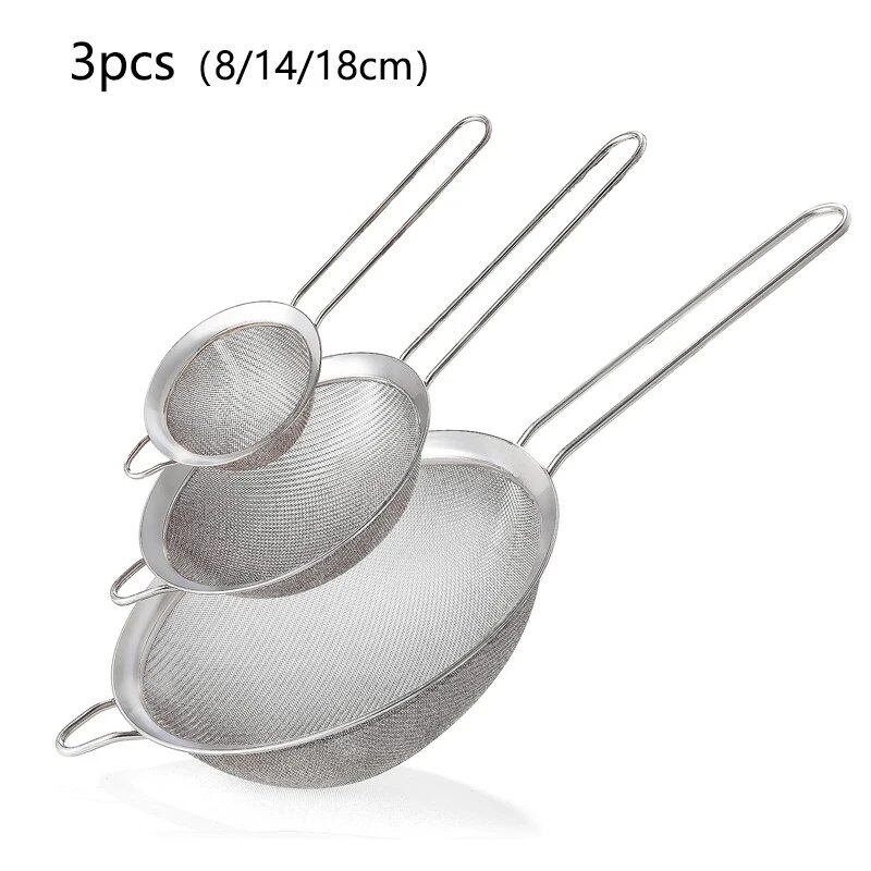 Set of 1, 3, or 4 Stainless Steel Wire Extra-Fine Mesh Oil Strainers and Flour Sifters for Baking and Pastry Making, Parallel Import