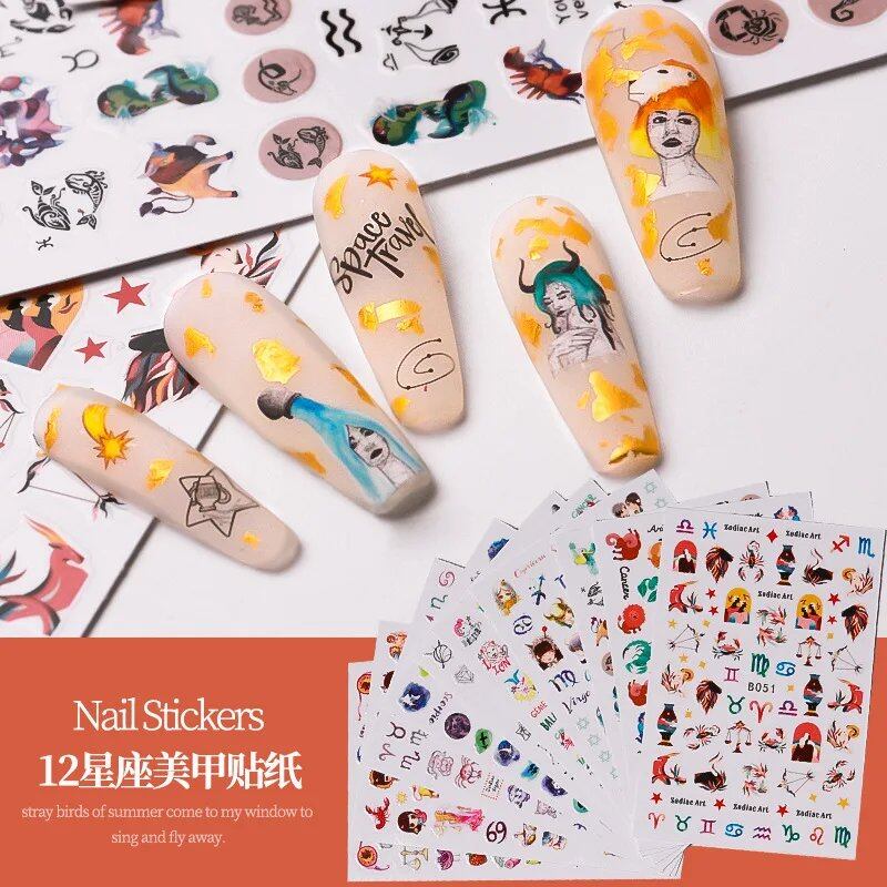Set of 6 Mexican Flag, MX Style, Butterfly, and 12 Constellations Nail Art Stickers for Nail Polish, DIY Decorations, Color: Parallel Import