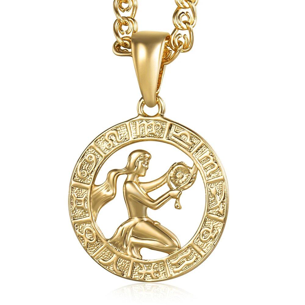 12 Zodiac Sign Charm Necklace, Gold, Snake Chain, 20 Inch, Christmas Gift, GP358, Parallel Import