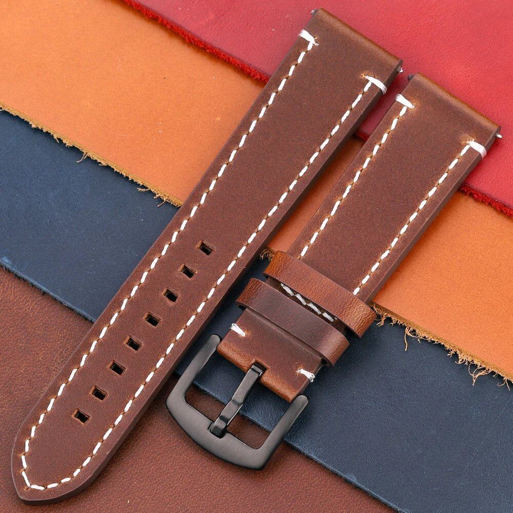Genuine Leather Watch Band, Vintage Strap, 7 Colors, 18mm, 20mm, 22mm, 24mm, Women's and Men's, Cowhide Leather, Smartwatch Strap, Accessories, Band Color: mm, Parallel Import