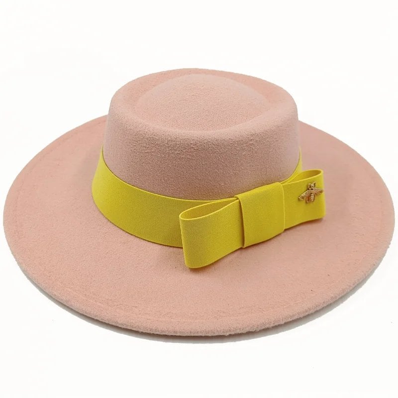 Winter Bowtie Fedora Hat with Textured Surface, Flat Top, and Elastic Band. Red. Men's and Women's Jazz Hat. Sizes: 56-58cm. Ships from: Parallel Import.
