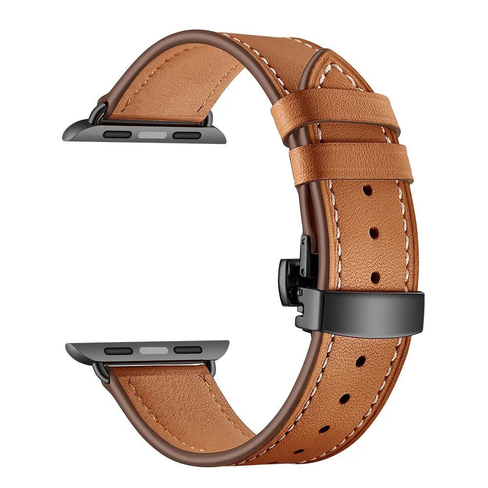 Leather Strap for Apple Watch - 38mm, 40mm, 41mm, 42mm, 44mm, 45mm - Series 3/4/5/SE/6/7 Compatible Bracelet Band Color: Parallel Import