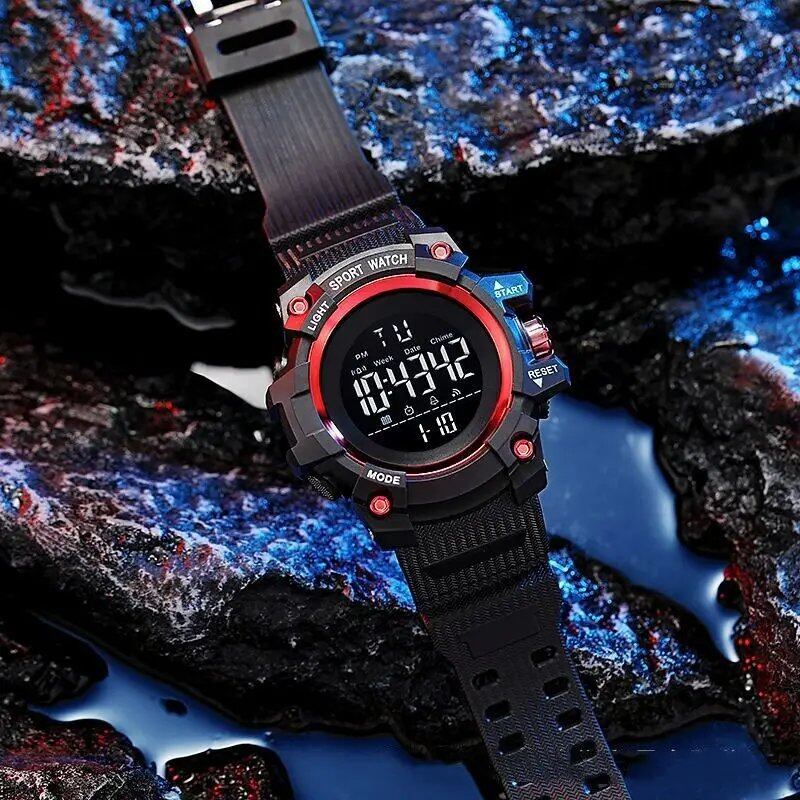 YIKAZE 50mm Big Dial Sports Watch with Military Countdown and Stopwatch, LED Digital Watch, Waterproof, Men's Electronic Watch, Color: Parallel Import