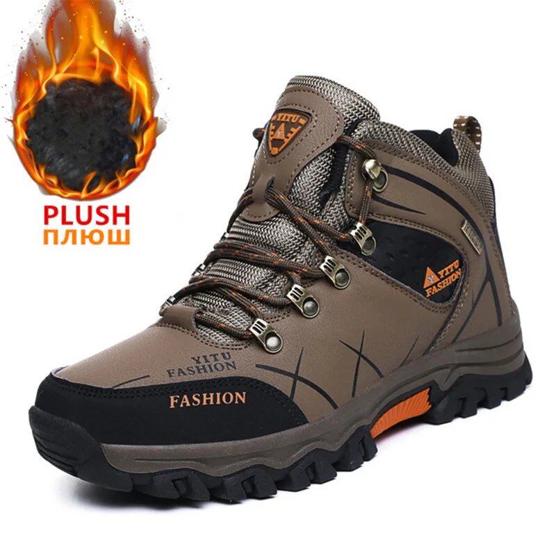 Men's brand-name winter snow boots, waterproof leather sneakers, ultra-warm, outdoor hiking boots, and work shoes, sizes 39-47, parallel import