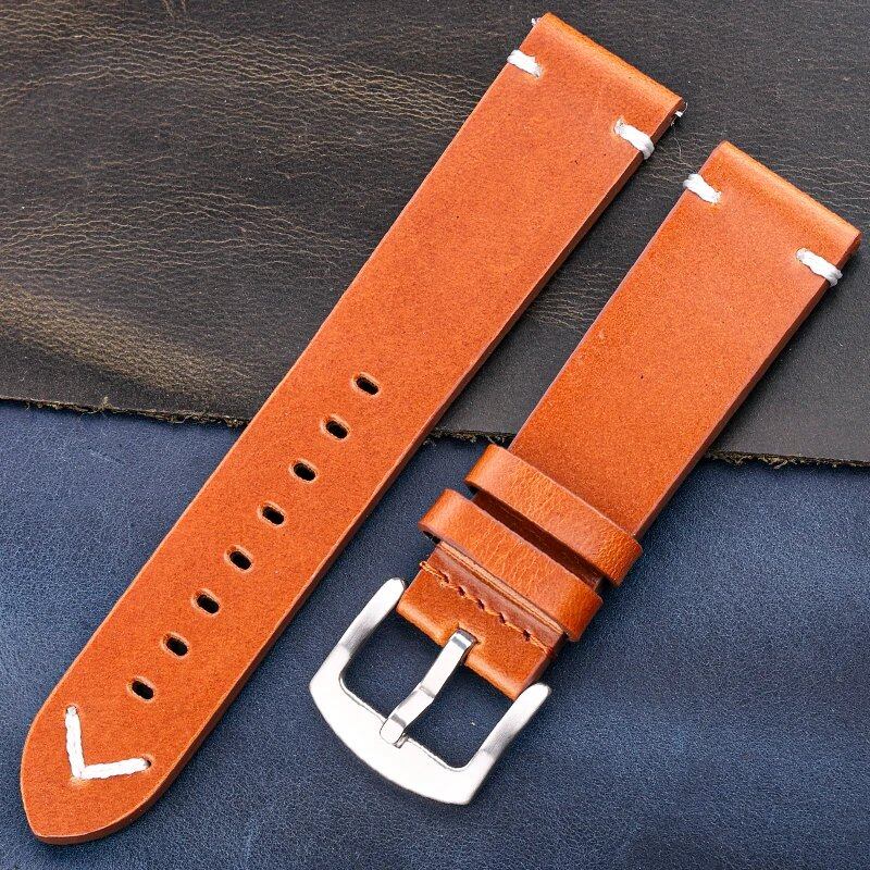 Genuine Oil Wax Leather Watch Band, Handcrafted Cowhide Leather Strap for Men and Women, 18mm, 20mm, 22mm, 24mm, Quick Release, Vintage Belt, Accessory, Band Color: mm, Parallel Import