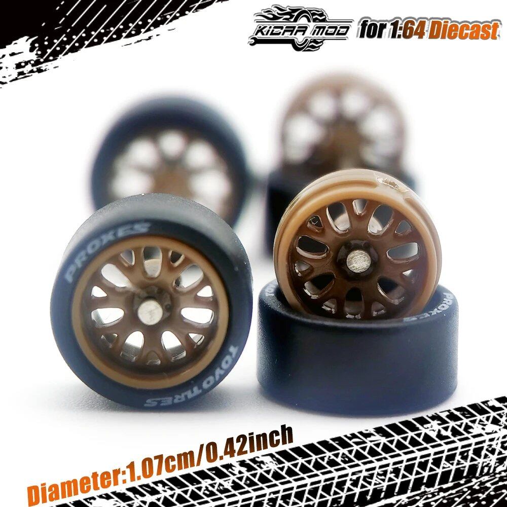 1/64 Scale Diecast Model Car BBS LM-R Re-Fighting Parts Wheel Set with Rubber Tires (D:11mm) - Compatible with Hot Wheels, Matchbox, and Tomica - Parallel Import