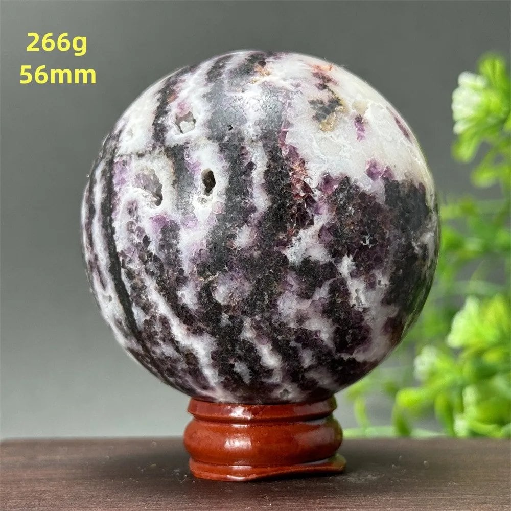 Natural Purple Zebra Fluorite Ball for Reiki Healing, Spiritual Meditation, Chakra Therapy, Magic, Ritual, Divination, Home Decoration, with Stand, Color: A, Parallel Import