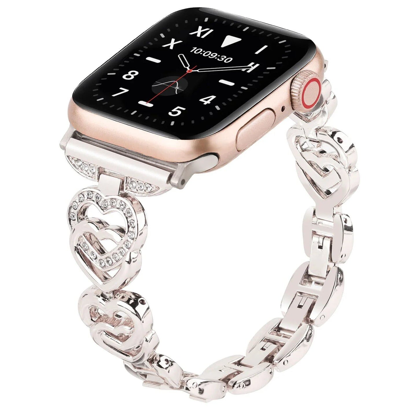 Diamond Heart Strap for Apple Watch, Metal Bracelet, 40mm, 44mm, 38mm, 45mm, 41mm, 49mm, 42mm, Compatible with iWatch Series SE, 7, 6, 3, 5, Ultra, 2, 8, and 9, Band Color: mm, Parallel Import