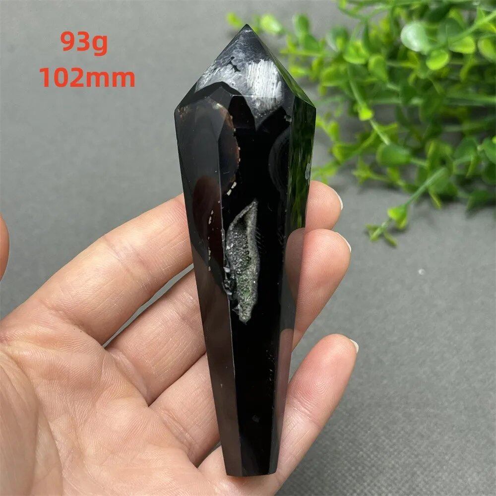 天然ブラックオニキスチップ セプター 超パワー レイキエネルギー チャクラ スピリチュアルヒーリング ウィザード ウィッチクラフト 瞑想 ホームデコレーション ギフト カラー: 並行輸入品