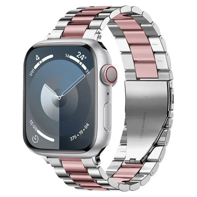 Stainless steel metal band compatible with Apple Watch 10, 9, 8, 7, 46mm, 45mm, 41mm, Ultra2, 49mm, men's and women's replacement strap, iWatch 6 strap, band color: parallel import