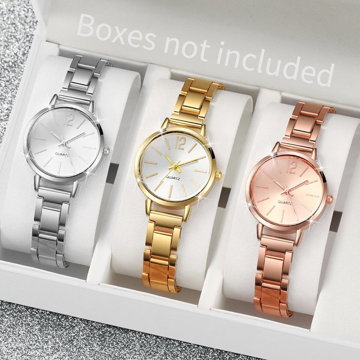 Set of 1-3 Stylish Women's Watches with Stainless Steel Bands, Analog Quartz Watches (No Box), Color: Parallel Import