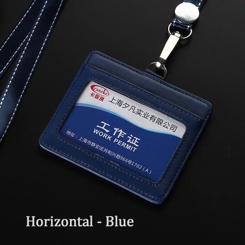 NEW IDホルダー バンクカードケース ユニセックス 本革 ビジネス用 名札カバー レザーカードホルダー 首掛けストラップ付き 並行輸入品