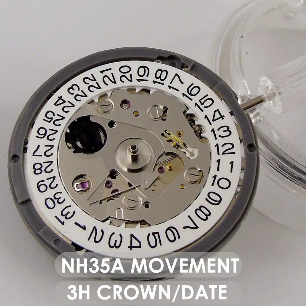 High-precision NH35A automatic movement with self-winding MOD watch accessory, 3 o'clock crown, 21,600 vph, white date wheel, and hacking second hand. Parallel import.