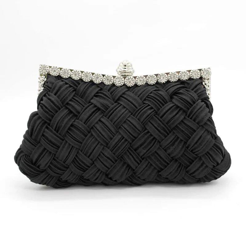 Satin Woven Diamond Clutch - Red Crossbody Banquet Bag with Luxurious Embellishments, Women's Rhinestone Handbag, Rhinestone Purse, Parallel Import