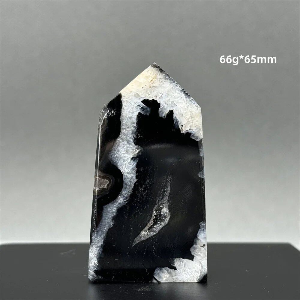 Natural Black Agate Gid Obelisk Wand for Healing, Aura, Meditation, Spiritual Energy, Feng Shui, Altar, Home Decor, Ornaments, Color: Parallel Import