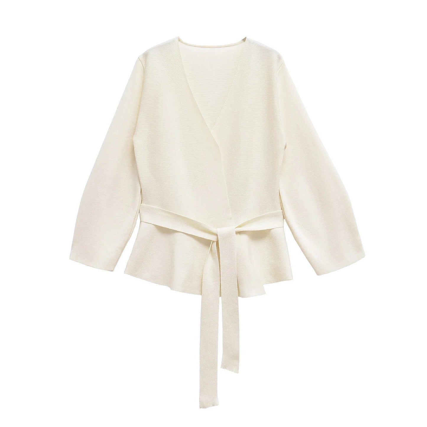 TRAFSHE Women's Spring Belted Knit Blazer with Shoulder Pads, Retro V-Neck, Long Sleeves, Multi-Coat, Size 9598/128, Parallel Import