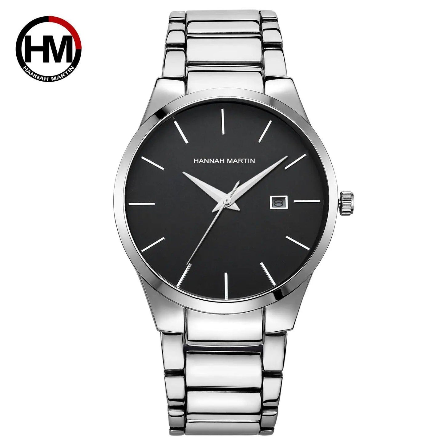 Hannah Martin Men's Stainless Steel Watch, Business Style, Black, Minimalist, 3 ATM Water Resistant, Quartz Movement, Color: 17551, Parallel Import
