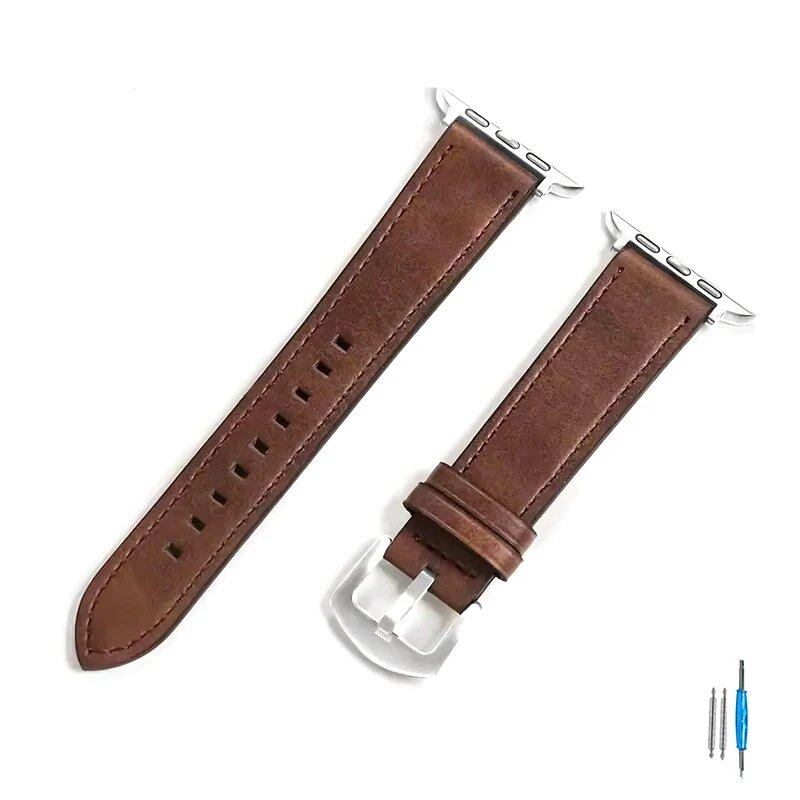 Calf Leather Strap for Apple Watch - Compatible with iWatch Series 8/7/6/5/4/3/SE, 49mm, 44mm, 45mm, 42mm, 40mm, and 41mm Bands, Unisex, Imported