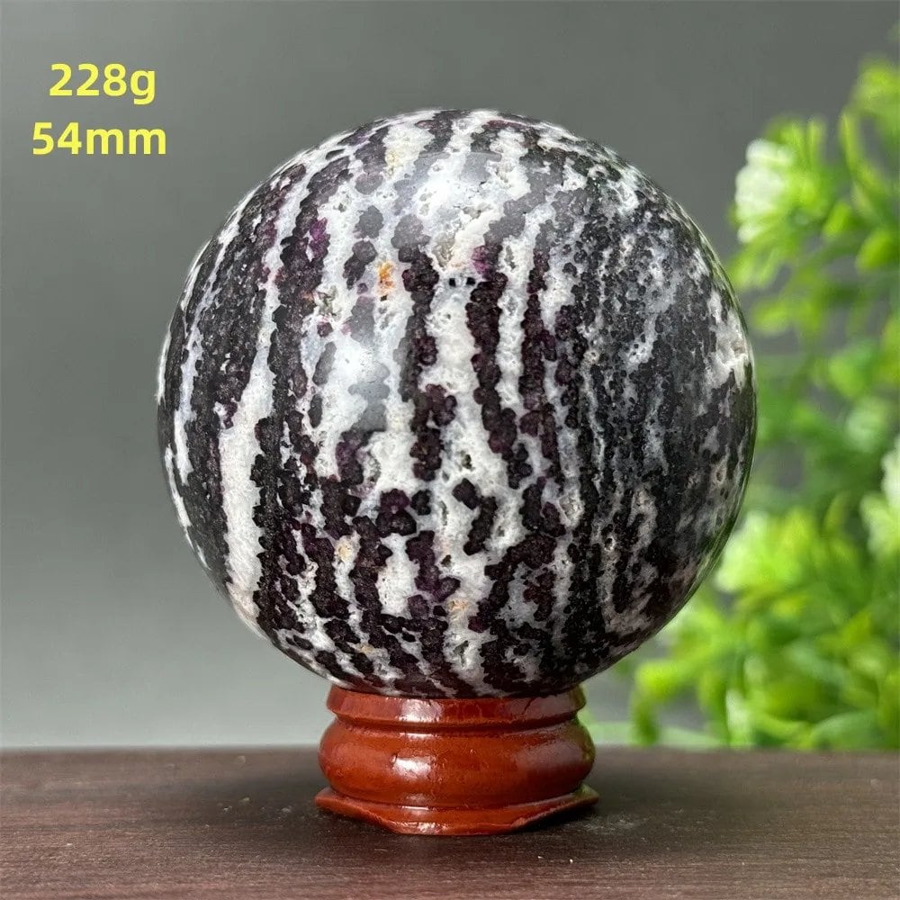 Natural Purple Zebra Fluorite Ball for Reiki Healing, Spiritual Meditation, Chakra Therapy, Magic, Ritual, Divination, Home Decoration, with Stand, Color: A, Parallel Import