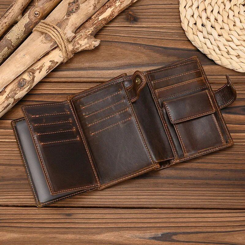 Newsbirds Leather Short Wallet, Card Case, Bifold, Coin Purse, Men's, Genuine Cowhide Leather with Zipper, Parallel Import