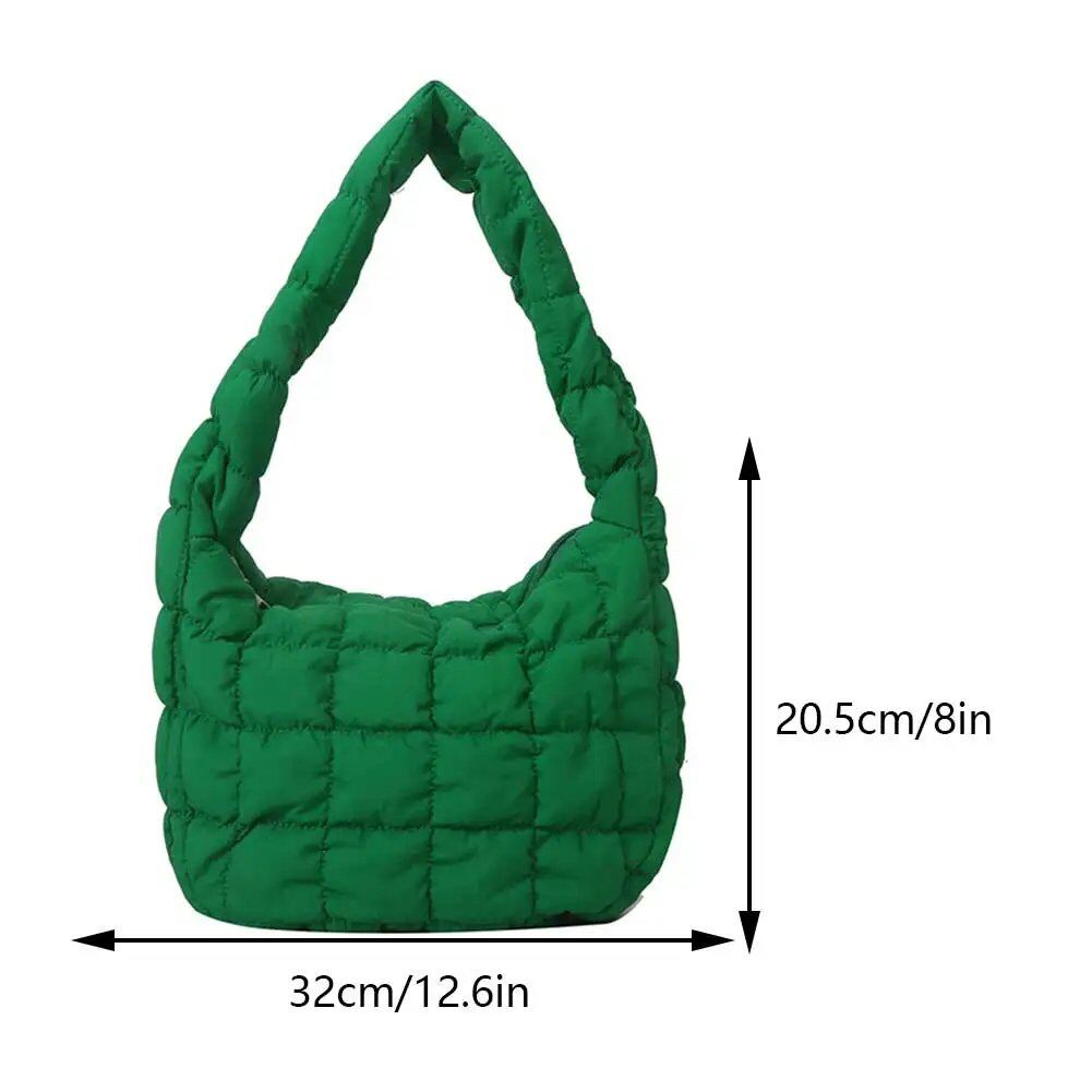 韓国風ひだ飾りソリッド脇バッグ チェキントキルト 女性用小型ハンドバッグ バブル刺繍レディースショルダーバッグ 冬用コットントートバッグ ;発送元: 並行輸入品