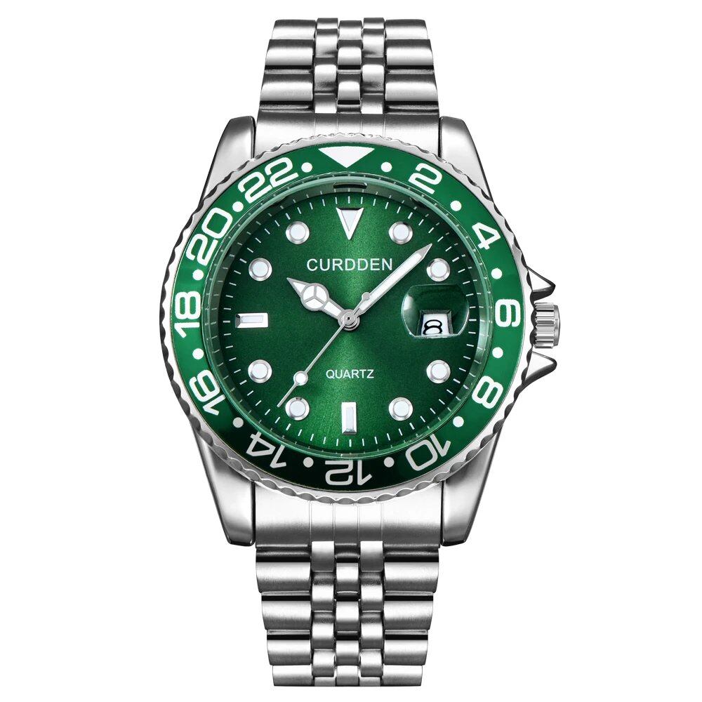 Men's Famous Brand Watch, Student Style, Fashionable, Stainless Steel Band, Casual, Calendar, Quartz Watch, Green, 2024; Customizable: Yes; Ships from: Parallel Import