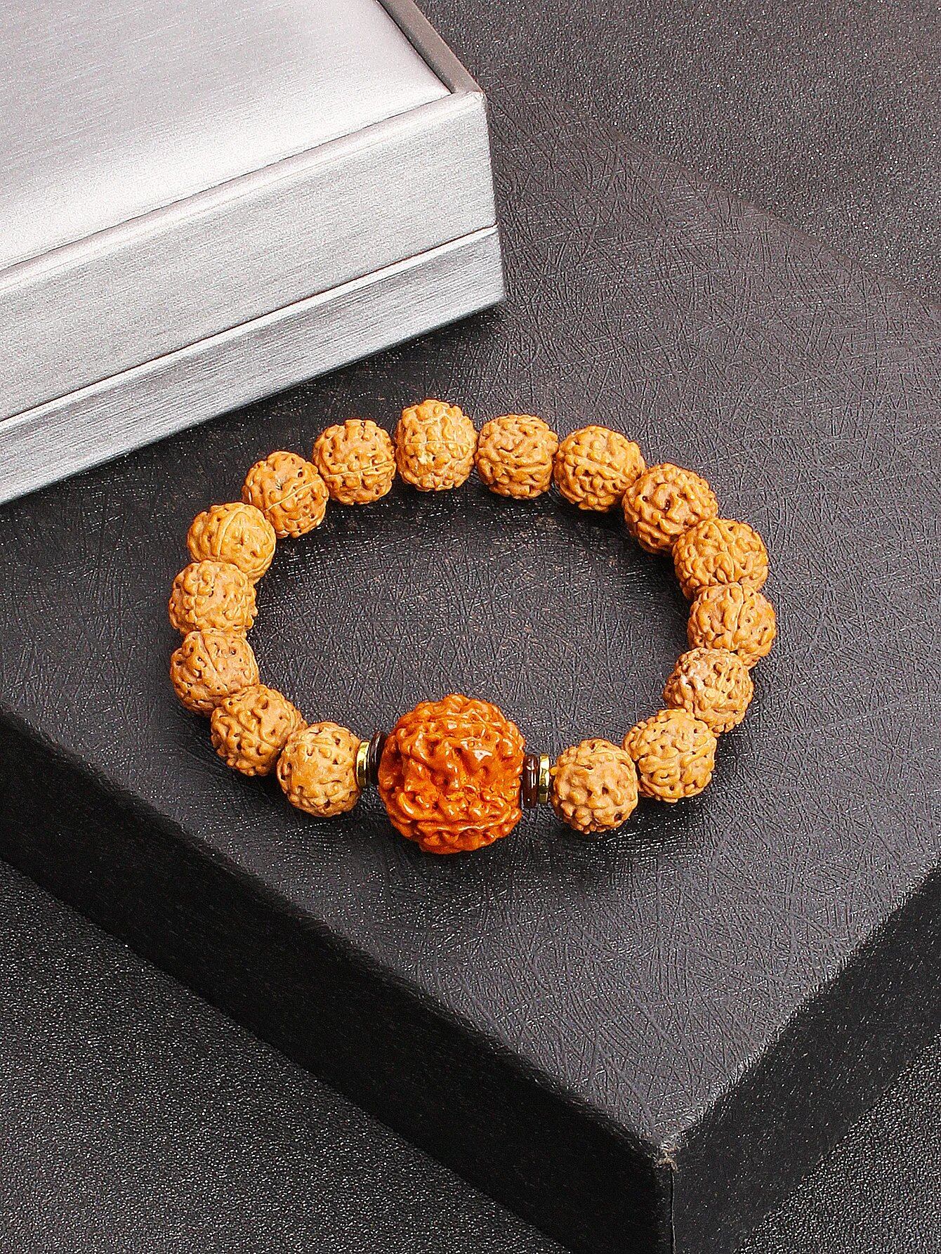 12mm Vajra Bodhi Rudraksha Bracelet with Red Tiger Eye and Aquamarine (Protection, Courage, Calmness, Mental Energy, Harmony) Length: 12mm (Parallel Import)