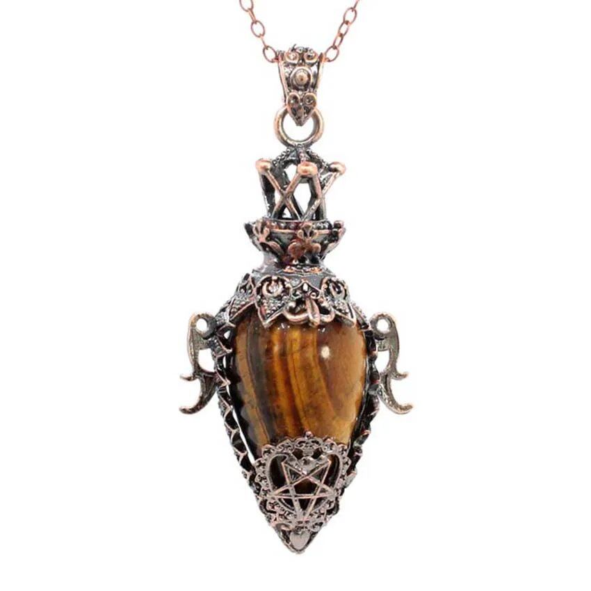 Crystal Pendant Necklace for Dowsing and Spiritual Divination, Natural Amethyst, Rose Quartz, and Onyx, Antique Pendulum Pendant, Metal Color: Parallel Import