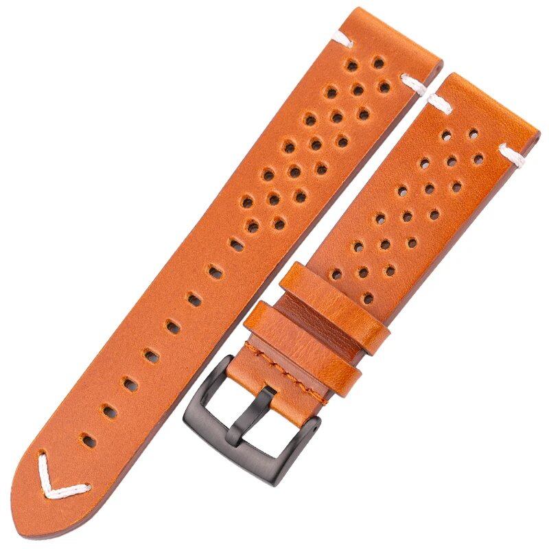 Handmade, Breathable Cowhide Leather Watch Band, 18, 20, 22, 24mm, Men's and Women's, 4 Colors, Oil Waxed, Genuine Leather Strap, Watch Accessories, Band Color: mm, Parallel Import