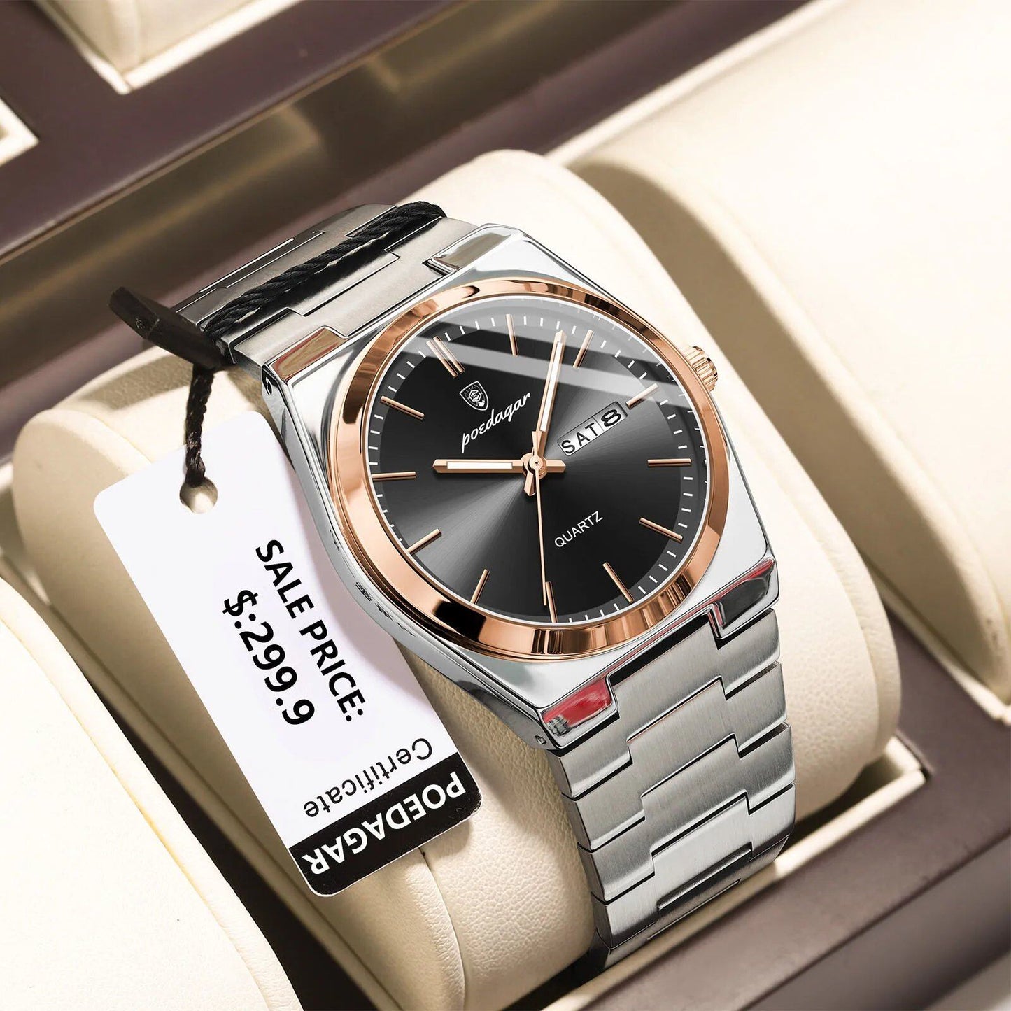 POEDAGAR High-Quality Men's Watch, Stainless Steel, Waterproof, Luminous, Date & Week, Business Quartz Movement, Color: 930, Parallel Import