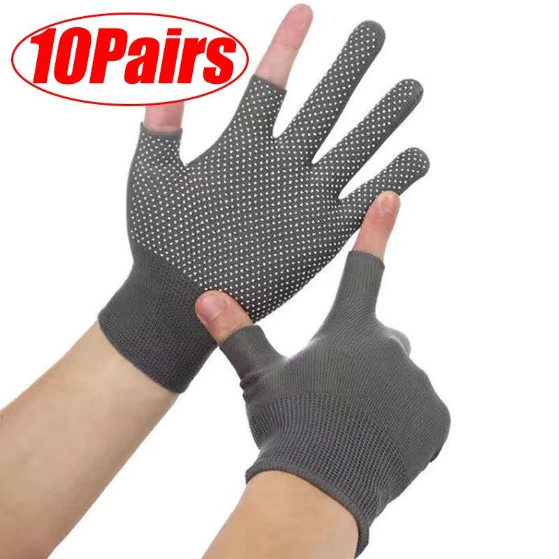 1/5/10 Pairs of Non-Slip Touchscreen Compatible Half-Finger Nylon Cycling Gloves for Summer, Outdoor Fitness, Breathable, Imported