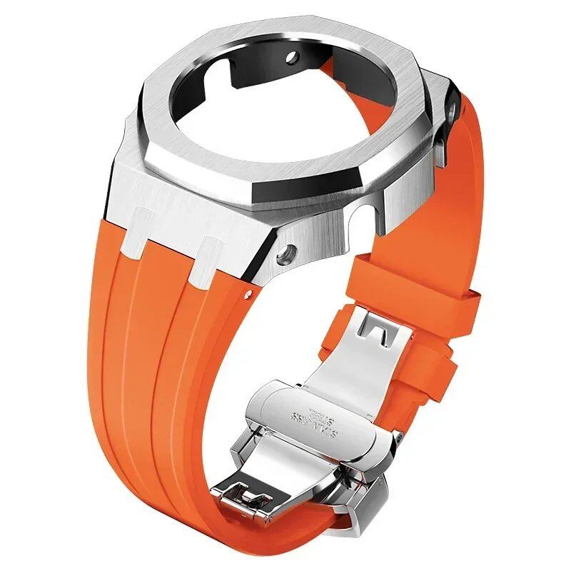 Casio Gen4 Metal Bezel Modification Kit for GA2100 with Stainless Steel Strap and Rubber Watch Case, Compatible with GEN4 GA2100/2110, Band Color: Parallel Import