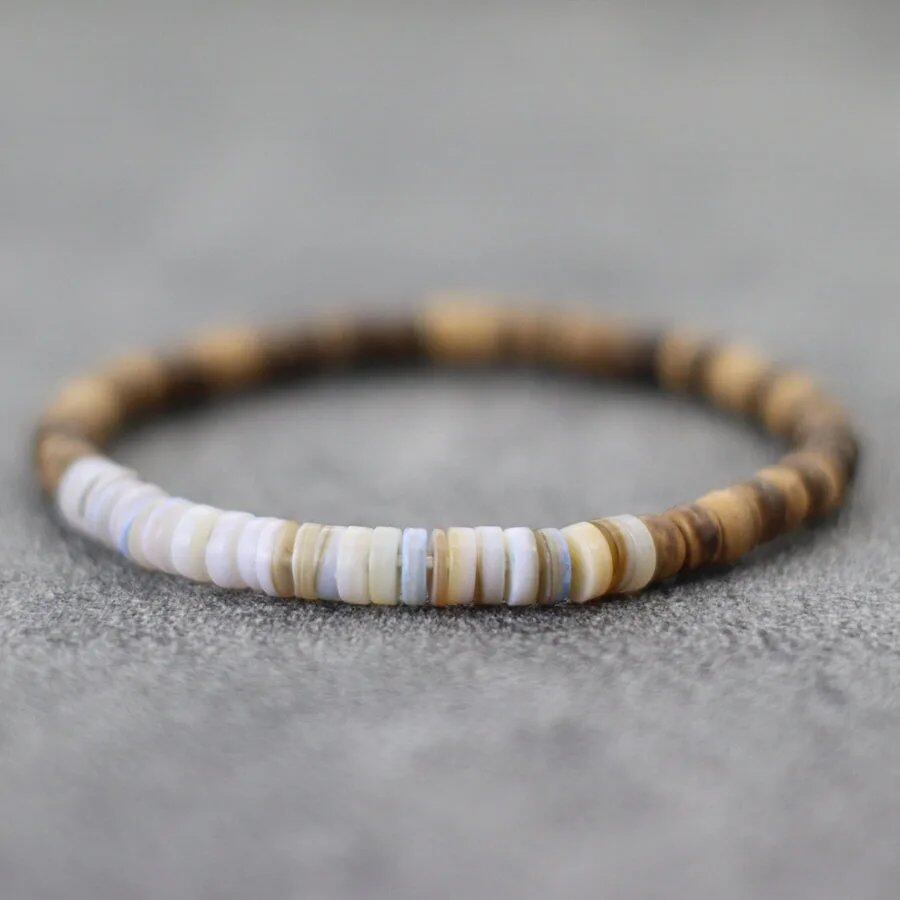Men's Handmade Coconut Bead Bracelet, Natural Materials, Meditation Jewelry, Grade A Shell Bracelet, Perfect for Beach, Surfing, Cycling, and Joyous. Length: 19.5cm (7.7 inches); Metal Color: Parallel Import.
